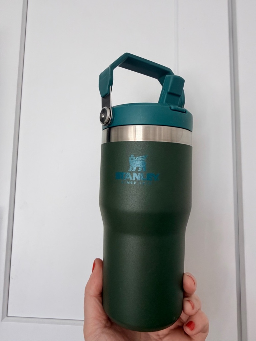 Final price reduction: Green Stanley Tumbler Flip Straw, Carry Handle Top 20 oz